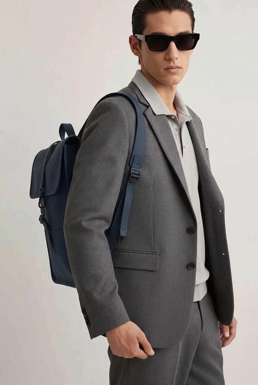 RAINS Waterproof Matte Navy Blue Work Business School Backpack